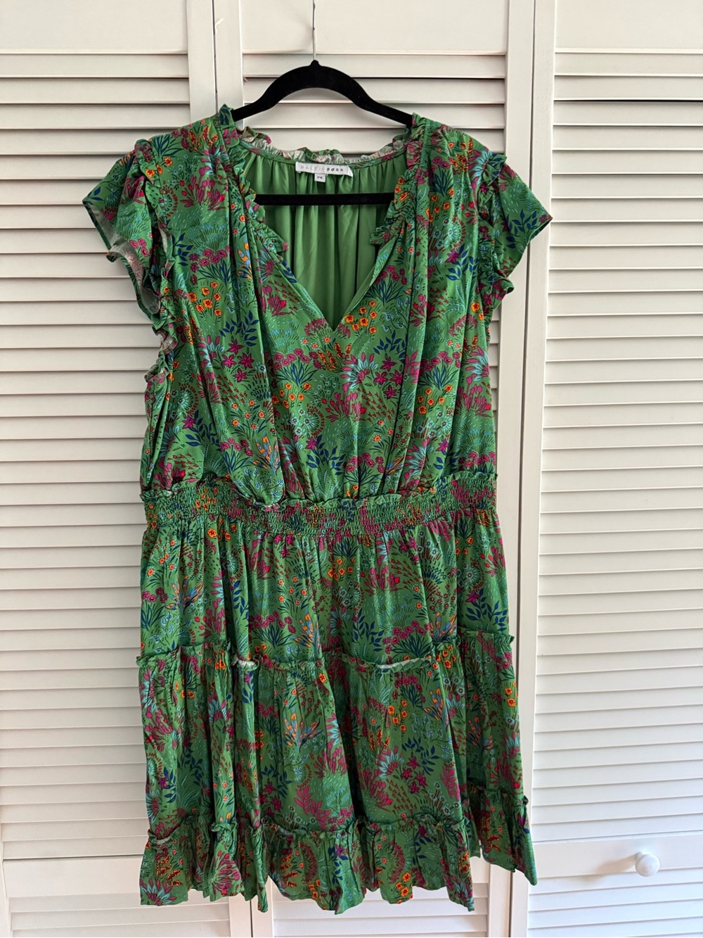 Baltic Born Green Floral V-Neck Tiered Mini Dress